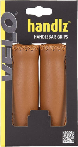 Velo Handlz Leather Grips - 128 mm Brown - Pair
