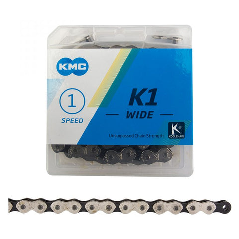 KMC Chain K1 - Wide 1/2 " x 1/8" - Silver/Black - 112 Links